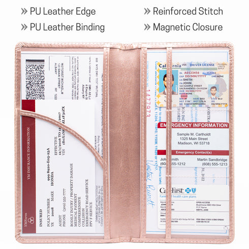 CANOPUS Big Rose Gold Car Registration and Insurance Holder, PU Leather Card Holder, Vehicle Glove Box Organizer for Auto, SUV, Truck